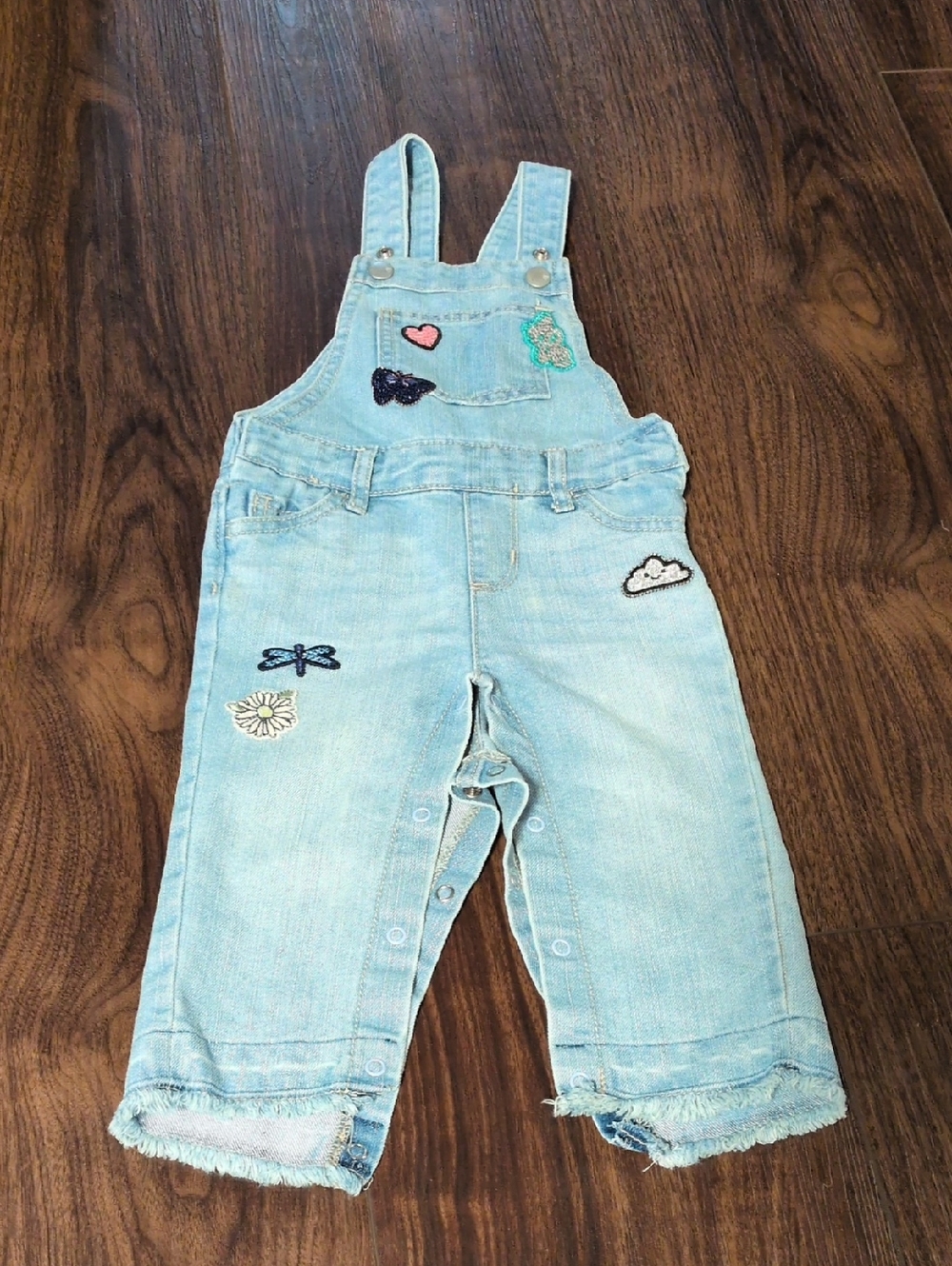The Children's Place Light Blue Denim Overalls with Patches